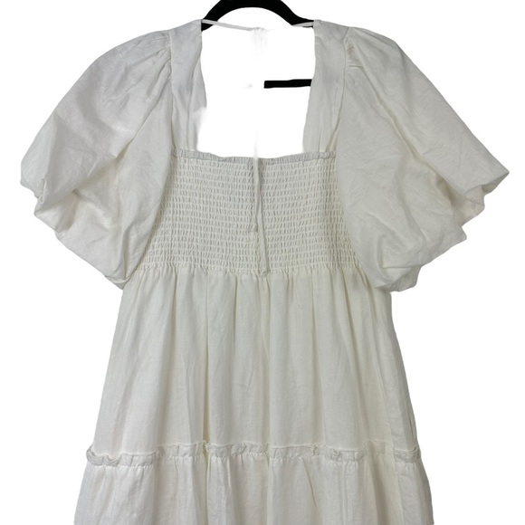 Show Me Your Mumu Sz L Women's White Poof Sleeve Smocked Odette Midi Dress NWT - Picture 12 of 16